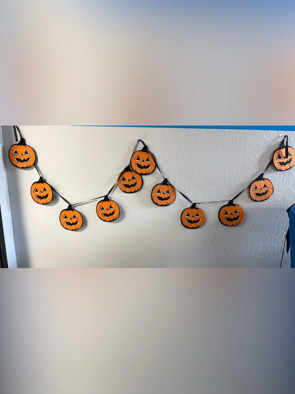 Pottery Barn Felt Halloween Jack-O'-Lantern Pumpkin Garland Banner 11 Faces